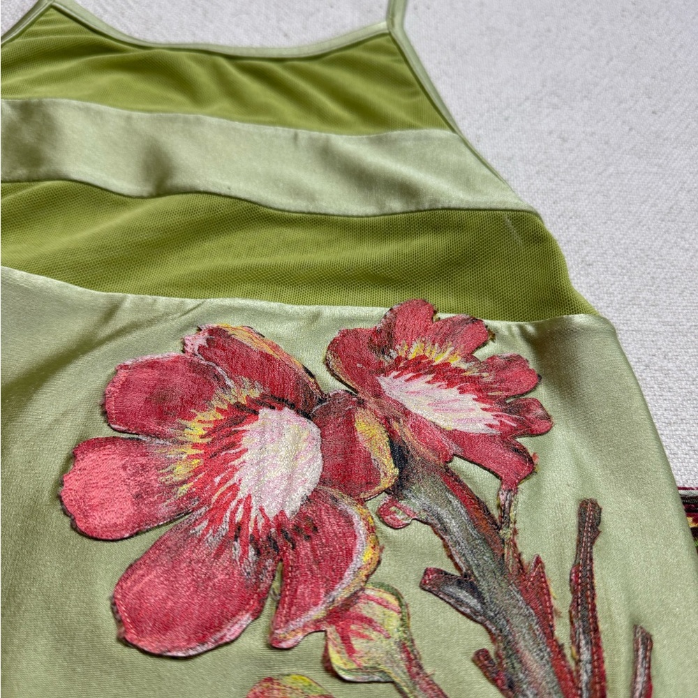 Agua De Coco Lime Green Floral One Piece Swimsuit & Matching Coverup Skirt L - Picture 6 of 11